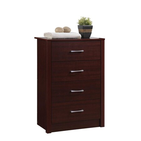 Hodedah 4-Drawer Chest, Mahogany HI413DR MAHOGANY